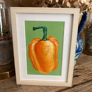 Hand Painted Original Framed Yellow Pepper Painting on Canvas