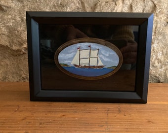 Framed Ship Painting on Wood