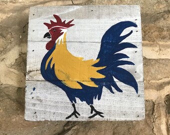 Wood Wall Hanging- Small Yellow Rooster