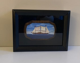 Framed Ship Painting on Wood