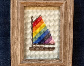 Framed Miniature Nantucket Rainbow Fleet Needlepoint- Rainbow Sail