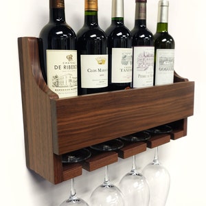 Rustic Natural Hardwood Wine Rack and Long-stem Glass Holder - Bottle Organizer, Storage Display, or Home Decor #14