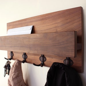 Hardwood Entryway Mail Key Organizer Modern Rustic Mail 23" walnut (4 hooks)