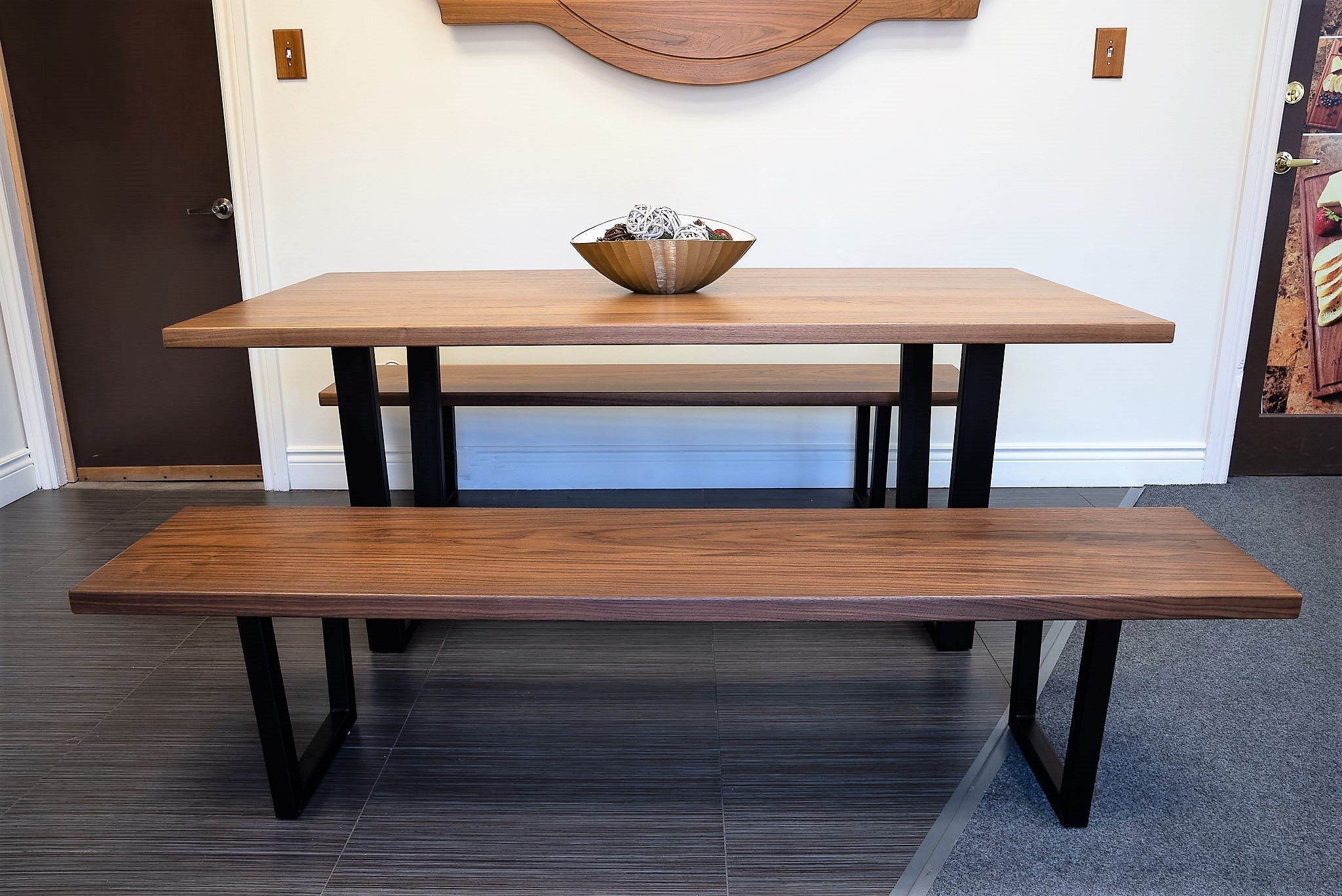 Walnut Dining Table With Two Benches Set Made Out of 100% - Etsy Canada