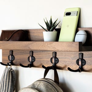 Straga Handmade Hardwood Entryway Organizer – Floating Shelf with 3 or 4 Hooks & Picture Holder – Wall Mounted Coatrack, Made in USA – #10 image 9