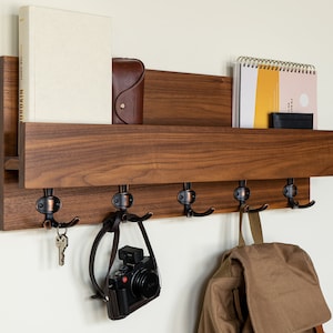 Multi Material Mixed Hardwoods Hook Rack Handmade Flip Down Coat Rack  Natural Wood Coat Hanger & Backpack Holder 