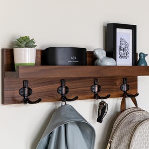 Straga Handmade Hardwood Entryway Organizer – Floating Shelf with 3 or 4 Hooks & Picture Holder – Wall Mounted Coatrack, Made in USA – #10 image 10
