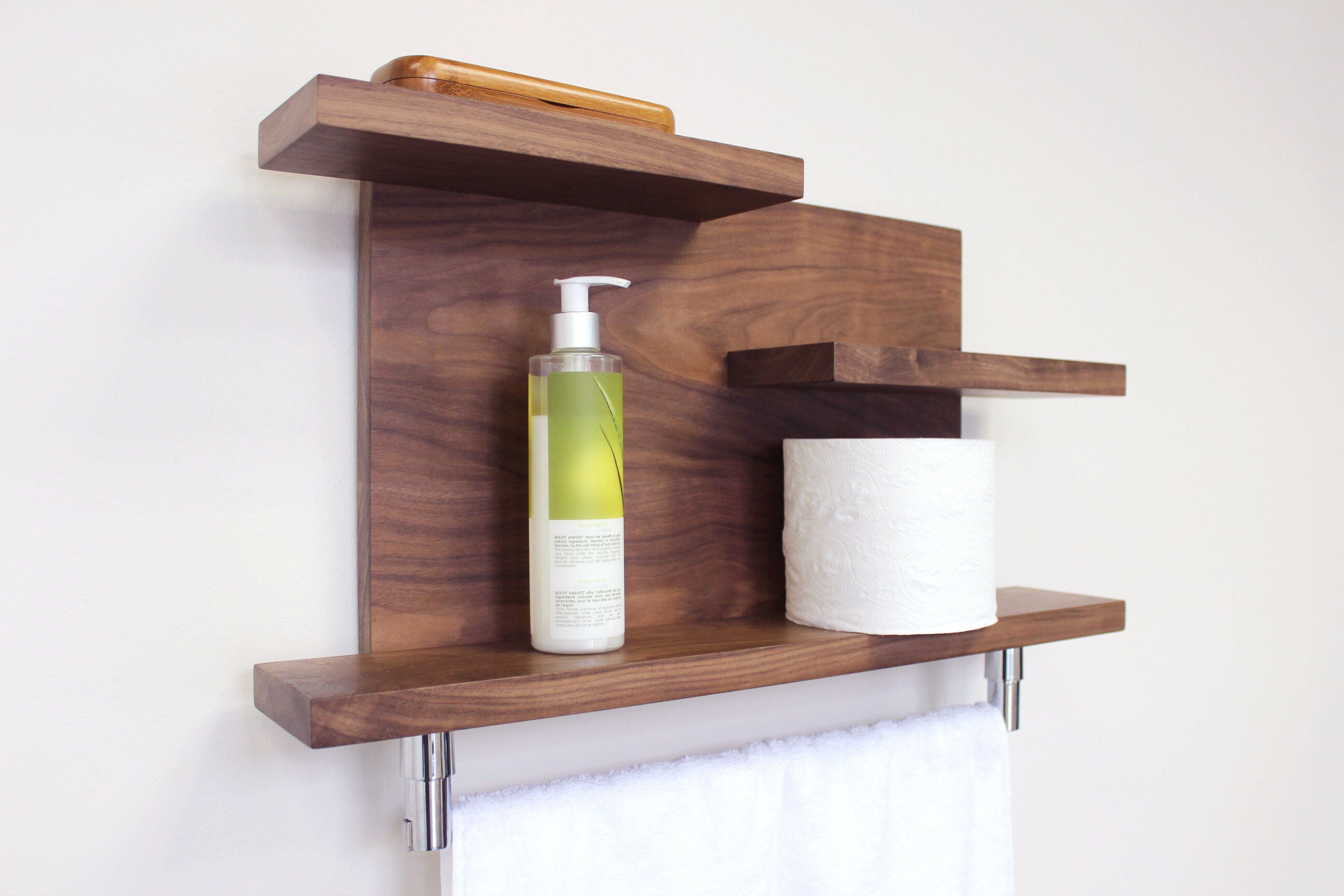 Modern Rustic Handmade Natural Walnut Wood Bathroom Shelf 50