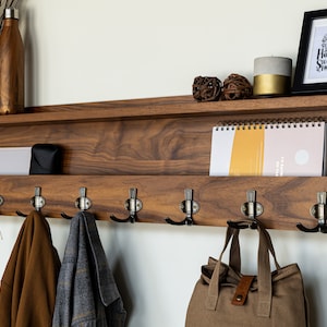 Natural Hardwood Entryway Organizer, Handmade Coat Rack, Modern Rustic Letter Key Holder, Home Decor, Floating Shelf #02