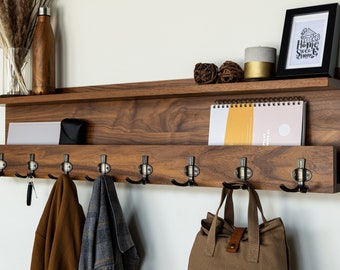 Handmade Hardwood Entryway Organizer: Rustic Floating Shelf with Coat Rack#02