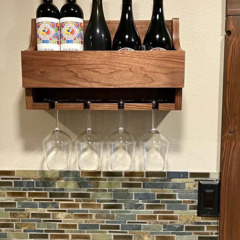 Handmade Hardwood Wine Rack & Stemware Holder from Black American Walnut #14 image 4