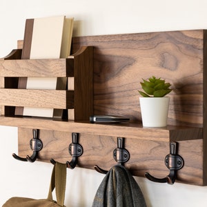 Handmade Hardwood Coat Rack: Rustic Entryway Organizer with Letter Shelf#06