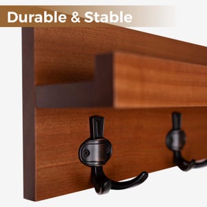 Straga Handmade Hardwood Entryway Organizer – Floating Shelf with 3 or 4 Hooks & Picture Holder – Wall Mounted Coatrack, Made in USA – #10 18" Mahogany