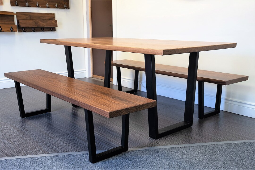 Walnut Dining Table With Two Benches Set Made Out of 100% - Etsy Canada