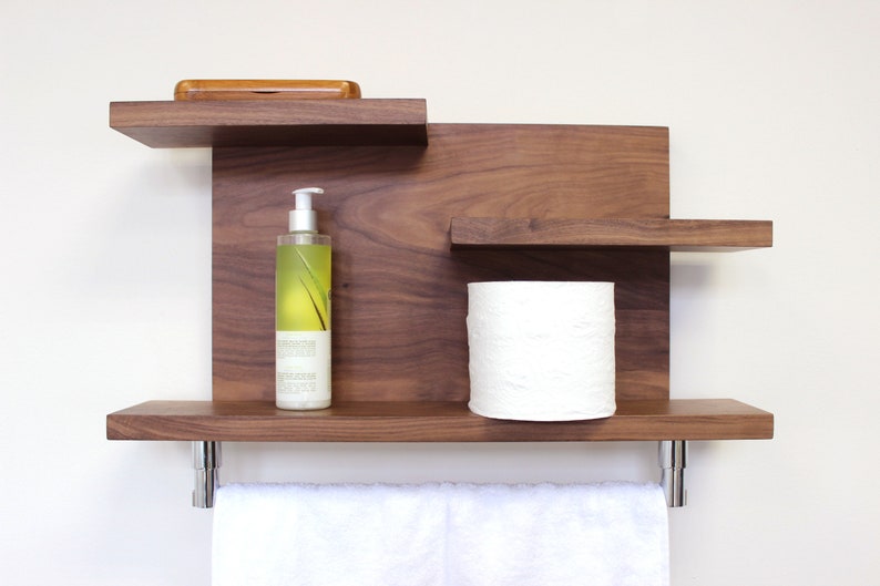 Floating Shelf With 18 Towel Bar Modern Rustic Walnut Etsy