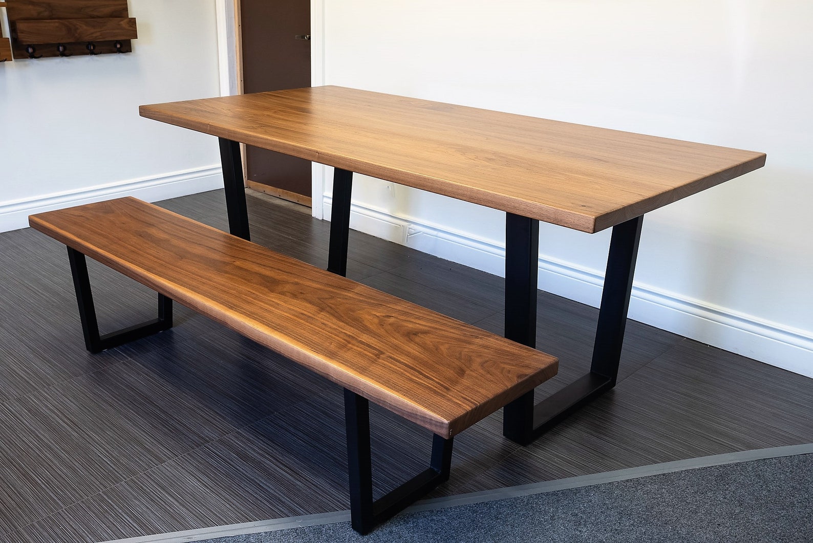 Walnut Dining Table With Two Benches Set Made Out of 100% - Etsy Canada