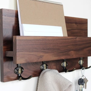 Handmade Hardwood Entryway Organizer: Mail & Key Holder with Hooks#01