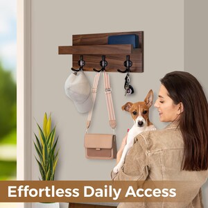 Straga Handmade Hardwood Entryway Organizer – Floating Shelf with 3 or 4 Hooks & Picture Holder – Wall Mounted Coatrack, Made in USA – #10 image 6
