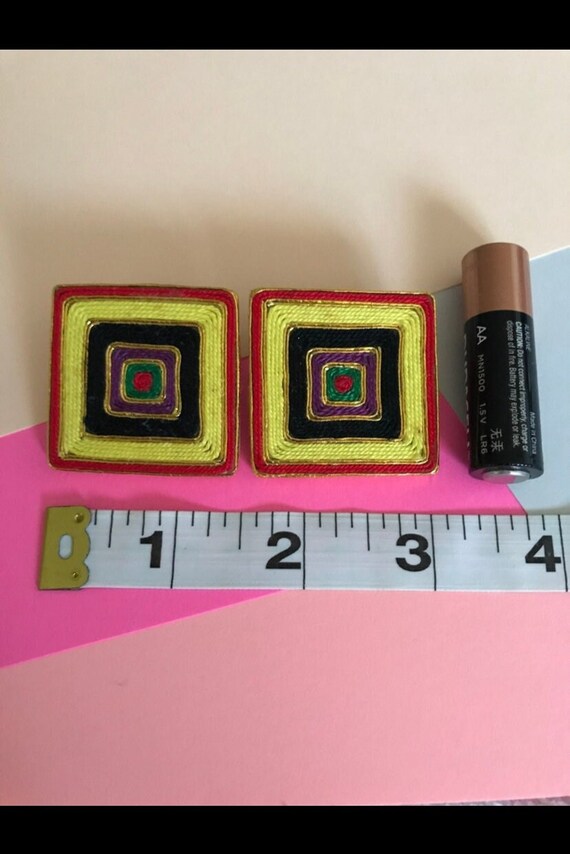 Vintage Square Yarn Thread Statement Earrings Bol… - image 3