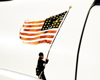 UNION SOLDIER with US Flag Proud Vehicle Car Truck Graphic vinyl patriotic sticker decal American Flag Sticker Decal Gift Civil War Sticker