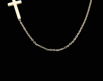 Collana con croce laterale, regalo cristiano per Natale, collana in argento con croce, regalo di compleanno cristiano unico e bellissimo, collana con croce