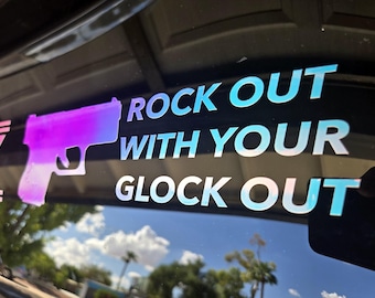 ROCK Out with your Gun Out - Adesivo olografico 2A Adesivo per pistola militare Regalo per possessore di pistola Adesivo in vinile olografico Adesivo per pistola regalo