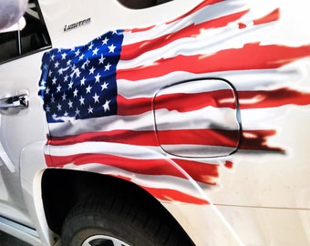 Tattered American Flag Car Graphic BOTH Sides Available Patriotic Vehicle Decal USA Truck Flag Auto Decor Military Sticker Car Memorial Day