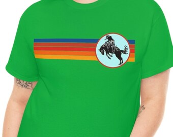 Horse Back Rider Shirt, Bronco Rider T-Shirt, Rodeo Rider T-Shirt, Bronc Buster T-Shirt, Rodeo T-Shirt, Colorful Horse T-Shirt Cotton Tee