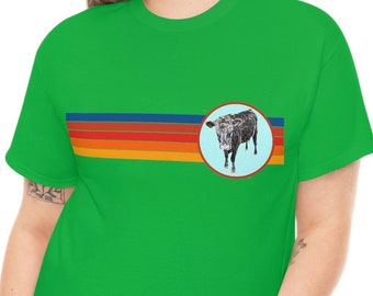 Cow Shirt, Cattle T-Shirt, Retro Cow T-Shirt, Colorful Cow T-shirt, Vintage Cow T-Shirt, Cattle T-shirt, Livestock T-Shirt Cotton Tee