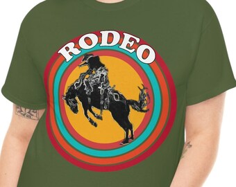 Rodeo Bronc Buster Shirt, Retro Vintage Rodeo Shirt, Rainbow Color, Bronco Rider, Bronc Buster,  T-Shirt, tshirt Unisex Heavy Cotton Tee