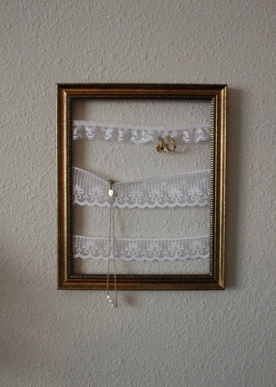 Jewelry Frame Holder Lace Organizer Vintage Gold Earrings Etsy