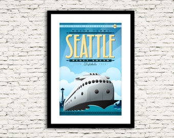 Washington State Series Seattle Kalakala Puget Sound Motor Ferry Print or Canvas