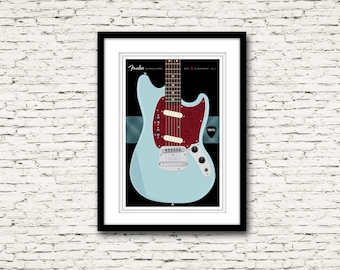 Guitarras Signature Series Poster 7 Fender Mustang Custom Nirvana Print o Lienzo
