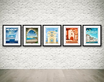Orange County Coastline Poster Series 16x20 Set of All 5 Posters