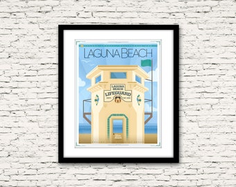 Laguna Beach Main Beach Lifeguard Tower Orange County, California Coastline Print or Canvas