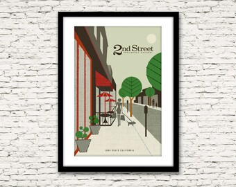 Long Beach Poster Series 2nd Street Belmont Shore Print o Canvas