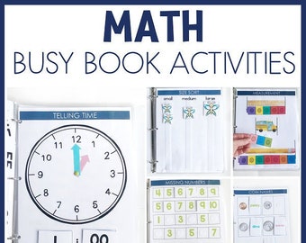 Math Skills Busy Binder, Activity Binder, Quiet Book, Preschool Math, Kindergarten Math, Patterns, Measurement, Telling Time, Money, Numbers