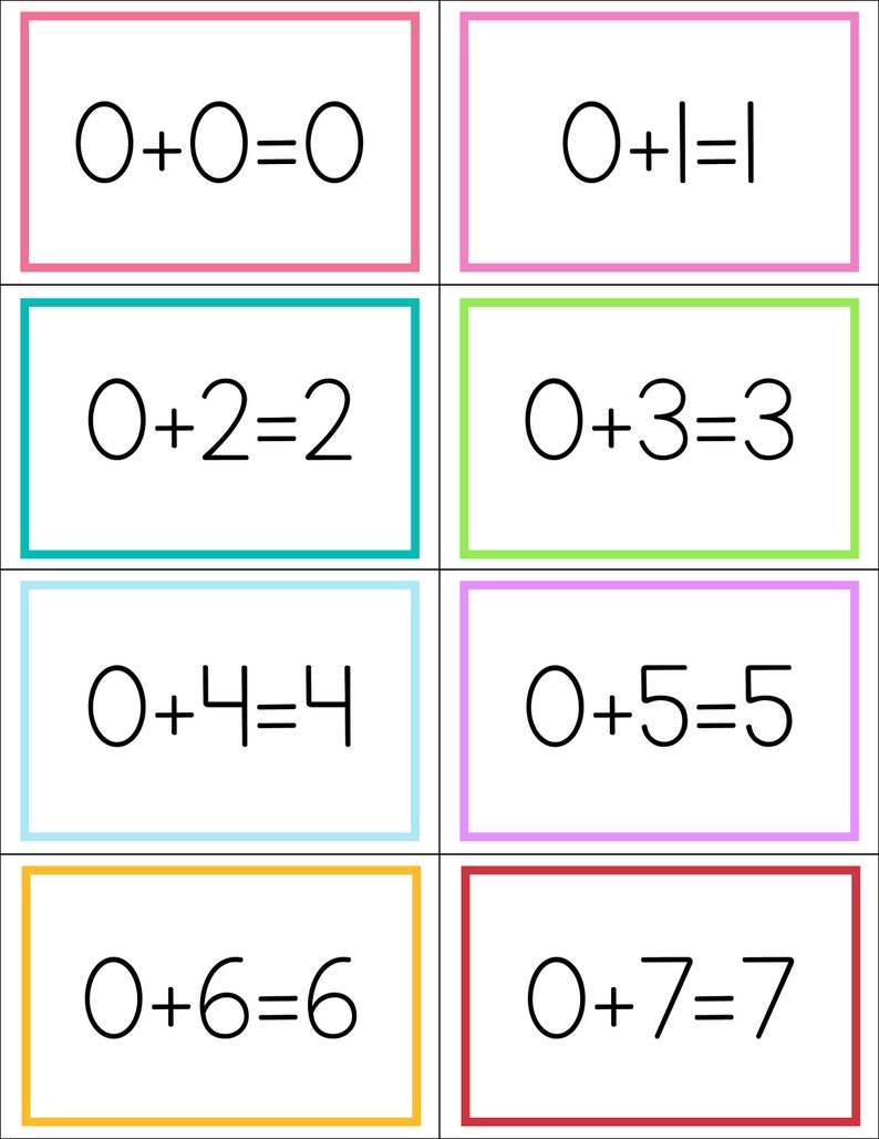 Addition Facts Cards Addition Flash Cards Sums to 10 Math Etsy