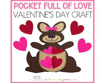 Artisanat de la Saint-Valentin | Pack d'artisanat de la Saint-Valentin pour les enfants | Poche pleine d'amour Artisanat de la Saint-Valentin | Artisanat Prek-K | Artisanat de kangourou