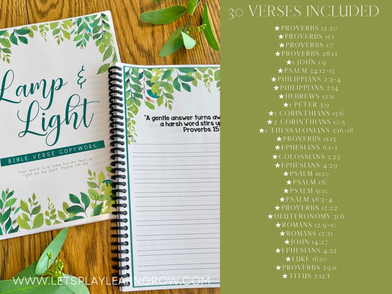 Lamp & Light Bible Verse Copy work NIV Bible Verse Writing Scripture Copy Work Leaf Design Bible Verses 30 Verses image 3