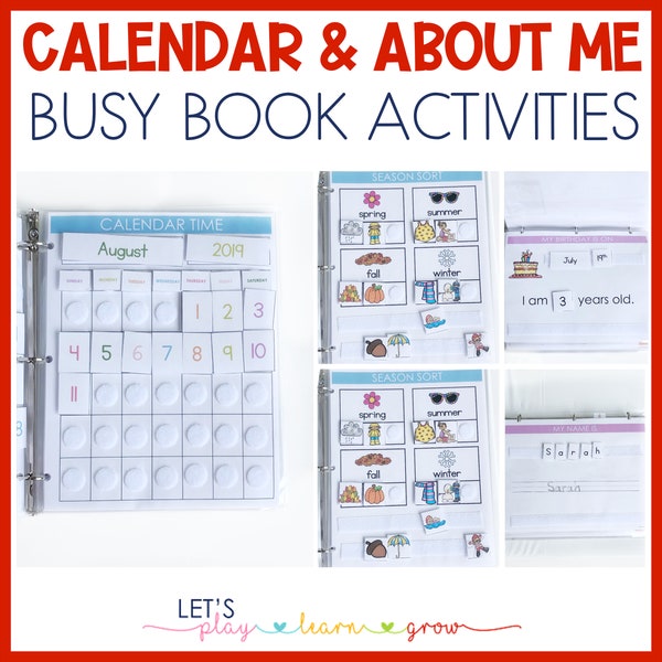 All About Me Busy Binder, Calendar Busy Binder, Calendar Activities, Learning Binder, Preschool Activities, Seasons, Name Activities, Addres