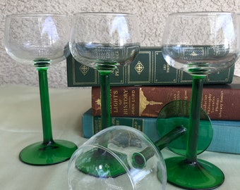 WINE GLASSES/Tall Stemmed/ MCM/Vintage/Green Glass/4 fluid oz.