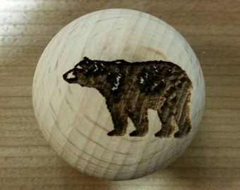 Rustic Decor Laser Engraved Black Bear Wooden Knob