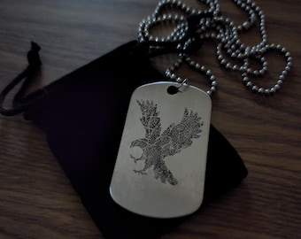 Laser Engraved Fingerprint Memorial Eagle Silhouette Tag (or custom)