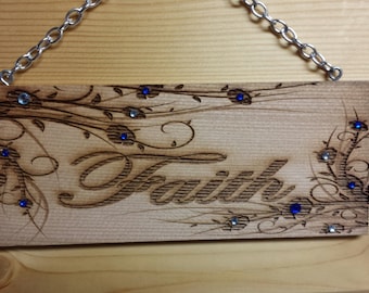Laser Engraved Cedar Sign - Faith with Bling - FREE US Shipping!
