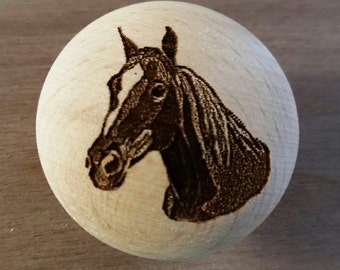 Farm and Ranch Decor Laser Engraved Horse Wooden Knob