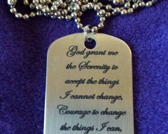 Custom Order Serenity Prayer Stainless Steel Dog Tag Necklace