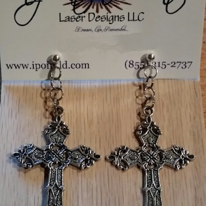 Silver Cross Earrings - Beautiful Large Dangling Jewelry - FREE US SHIPPING!!