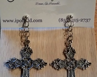 Silver Cross Earrings - Beautiful Large Dangling Jewelry - FREE US SHIPPING!!