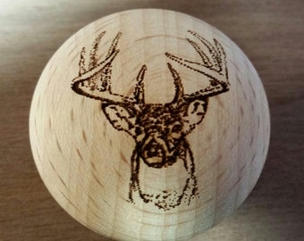 Rustic Decor Laser Engraved Whitetail Buck Wooden Knob